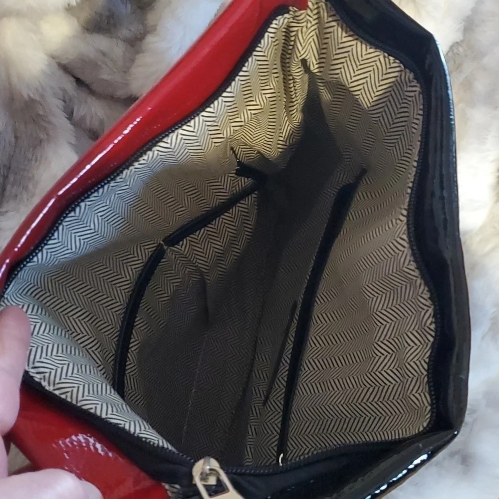 Steve Madden| Women's Red & Black Clutch Purse With Silver Chain Evening Bag L